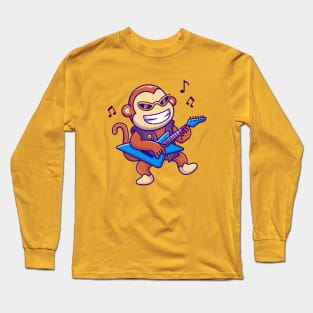 Cute Monkey Playing Guitar Cartoon Long Sleeve T-Shirt